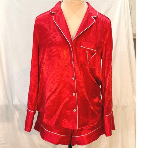 Victoria's Secret Other - Victoria's Secret Satin Pajama Set Long Sleeve Shirt and Shorts Size S